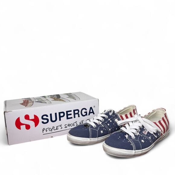 Superga 2950 Flag Canvas Sneakers Womens 8.5 Stars & Stripes Patriotic Americana - Picture 1 of 11